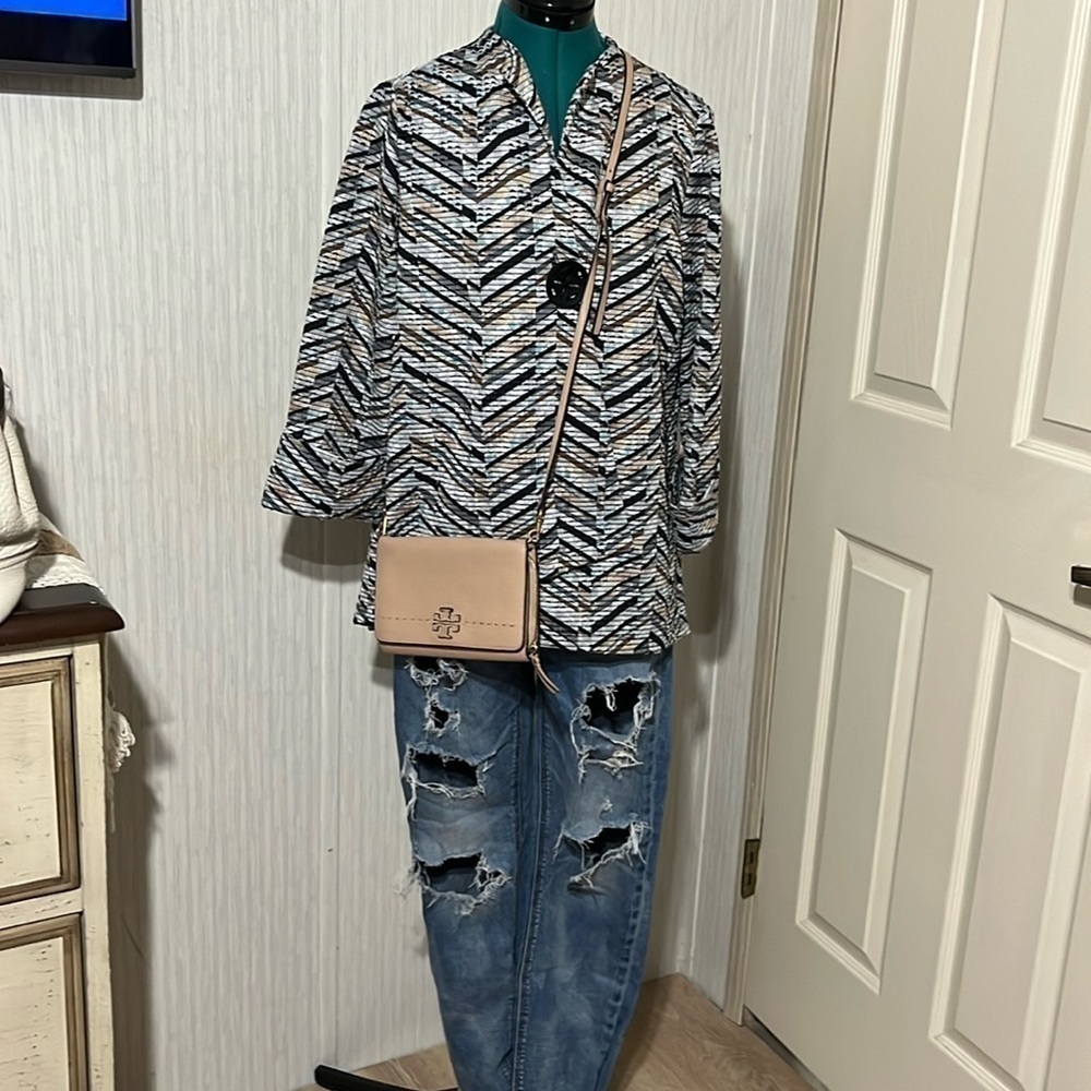 IC COLLECTION CONNIE K women multicolor stripe single button shirt jacket (85T)